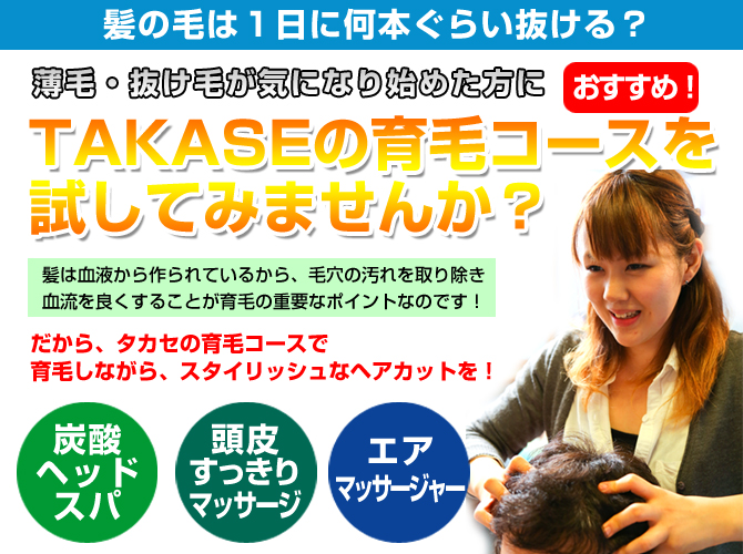 薄毛・抜け毛が気になり始めた方におすすめ!タカセの育毛コースを試してみませんか?
